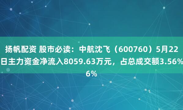 扬帆配资 股市必读：中航沈飞（600760）5月22日主力资金净流入8059.63万元，占总成交额3.56%